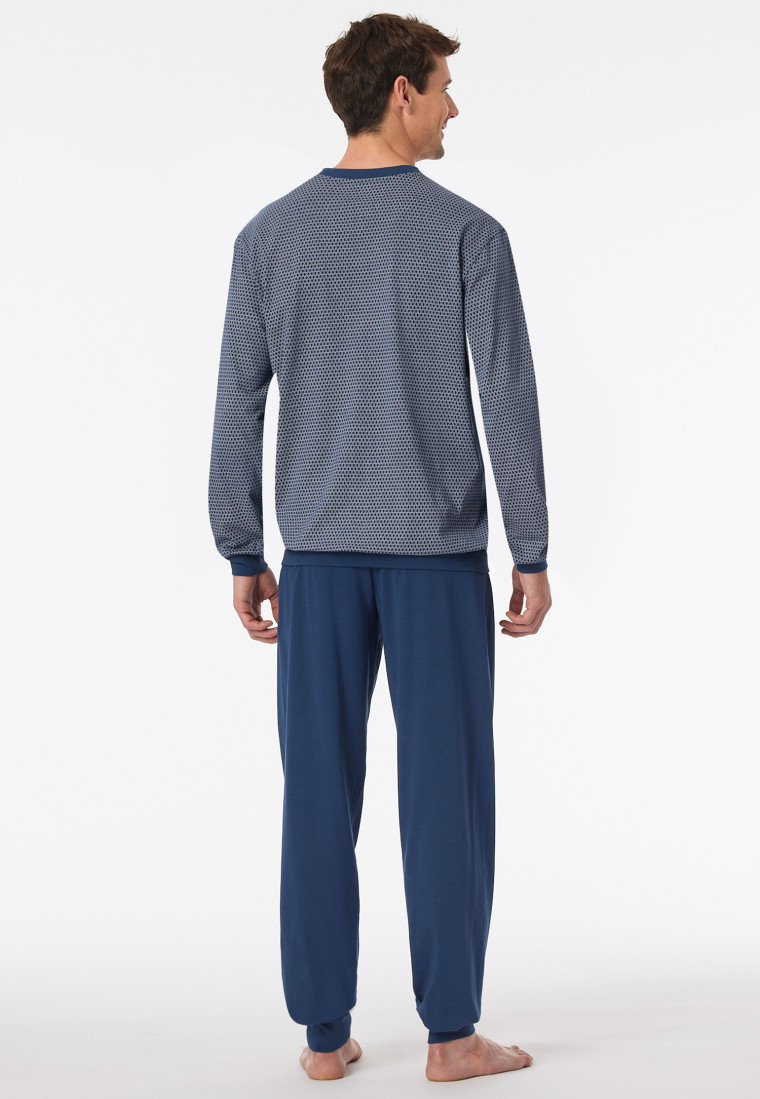 Pigiama lungo con polsini blu a fantasia - Comfort Essentials