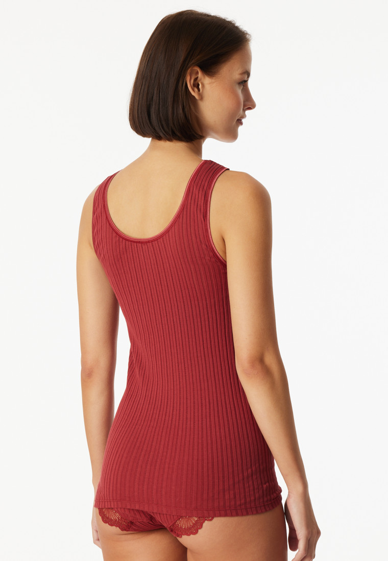Canottiera a costine sottili in pizzo rosso scuro - Revival Marie