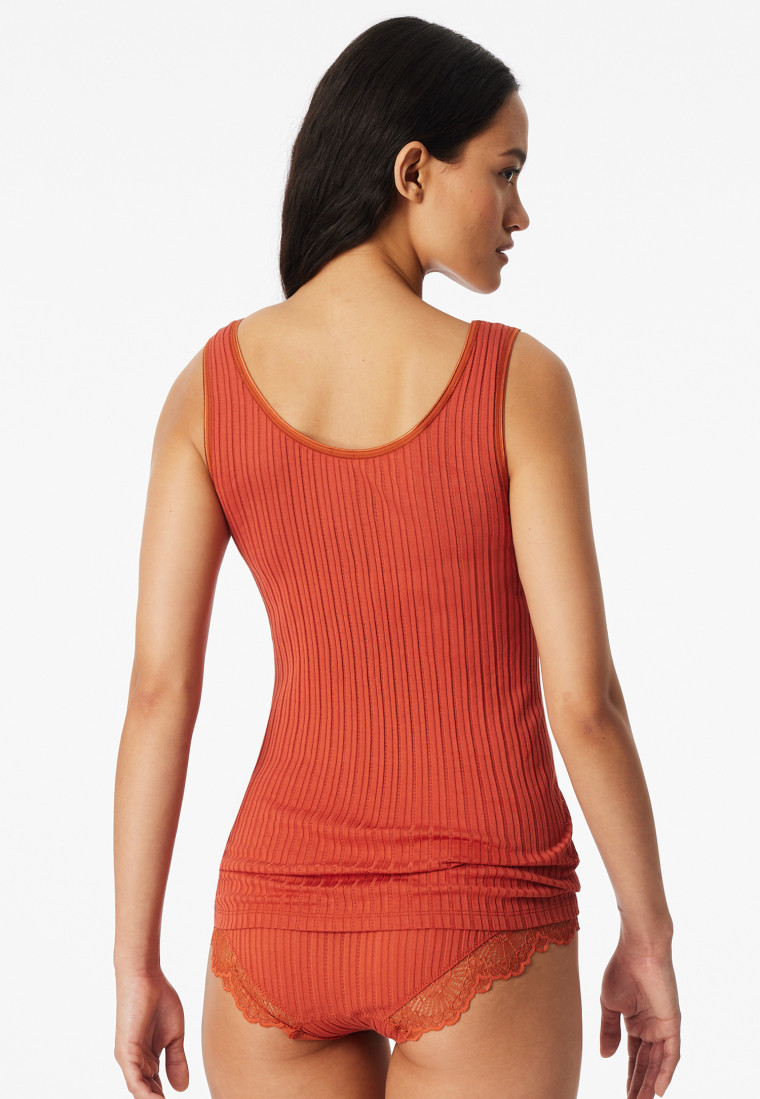 Trägertop Feinripp Nadelzug Spitze terracotta - Revival Marie