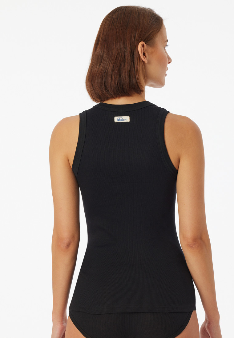 Strap top fine rib black - Revival Paula