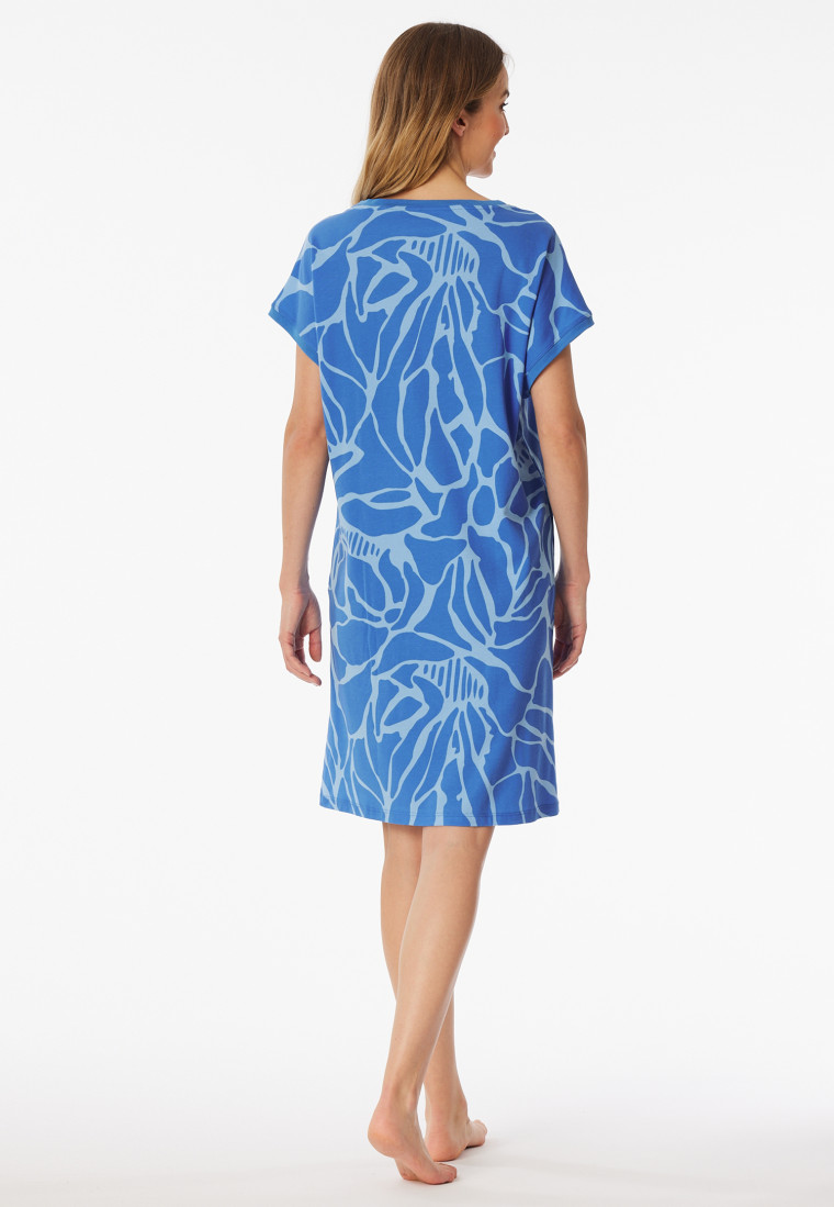 Camicia da notte a maniche corte interlock celeste - Modern Nightwear