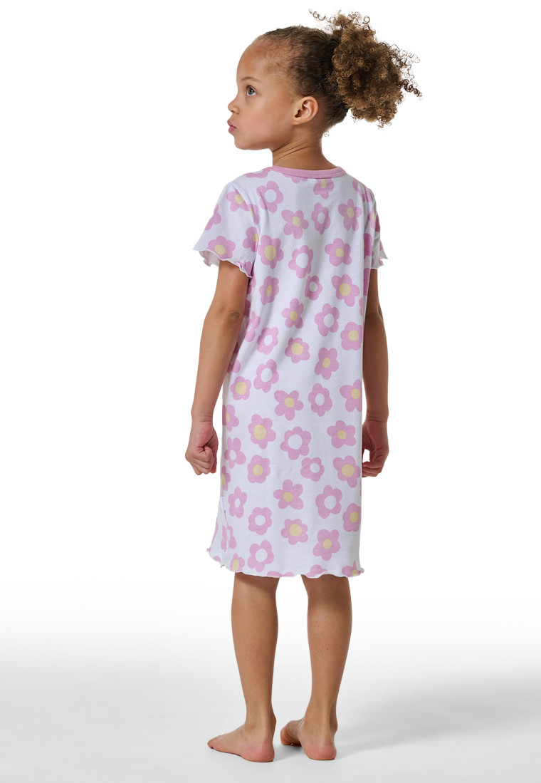 Nachthemd kurzarm Rollsaum Blumen weiß - Girls World