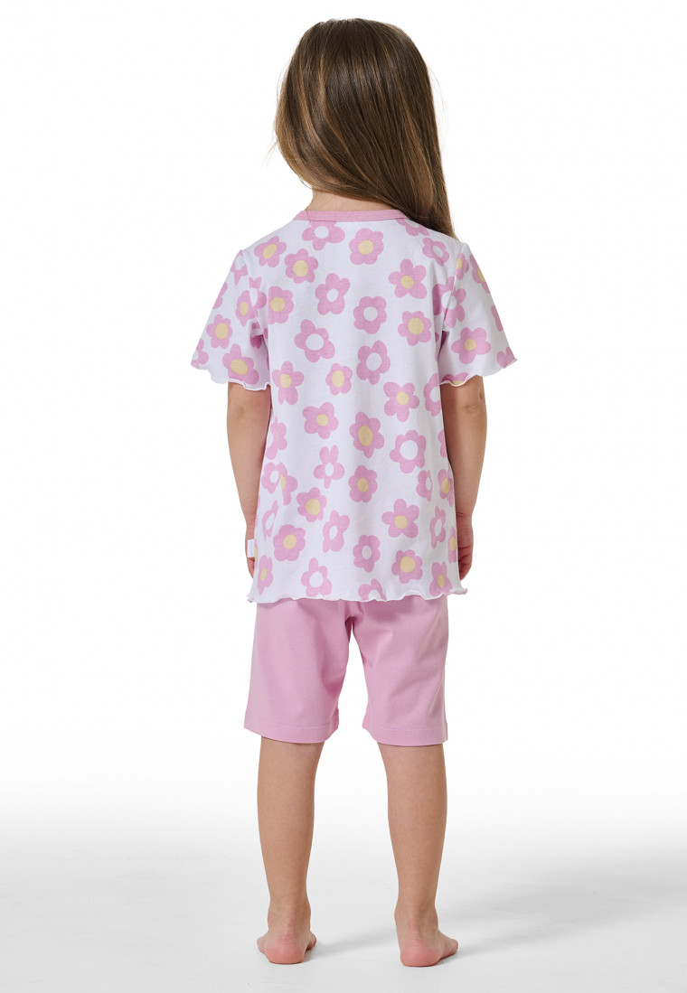 Schlafanzug kurz Rollsaum Blumen weiß - Girls World