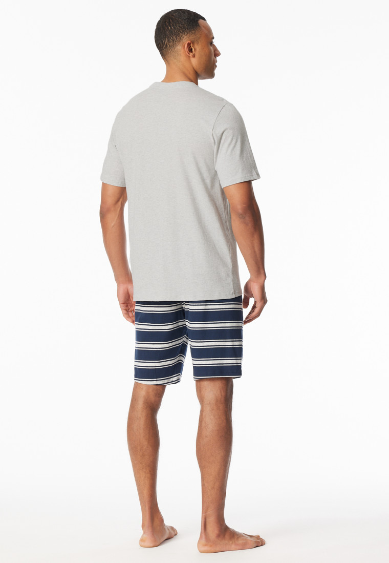 Short pyjamas with button placket striped light gray mottled - Casual Nightwear