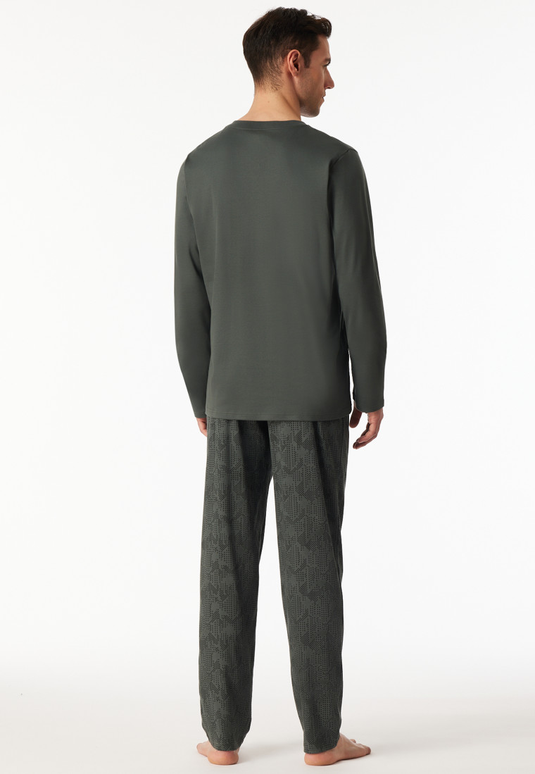 Pyjama long patte de boutonnage vert foncé - Fine Interlock
