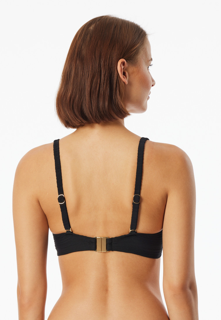 Bikini top with shell jersey recycled stripes black - aqua