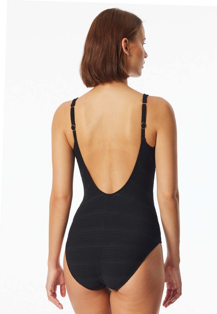 Badeanzug Jersey recycelt Streifen schwarz - Aqua