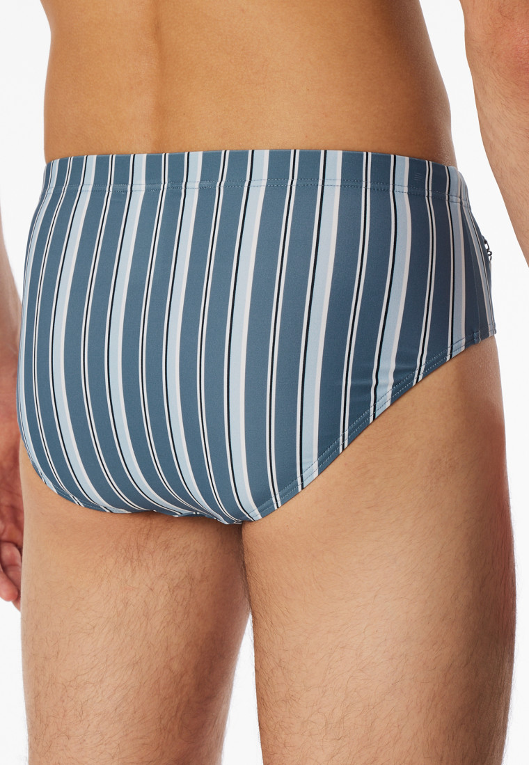Costume da bagno con tasca con zip in tessuto a maglia riciclato a strisce blu atlantico - Aqua