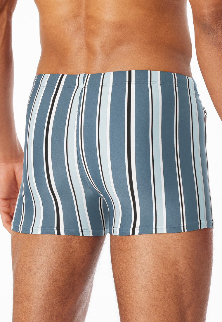 Costume da bagno con tasca con zip in tessuto a maglia riciclato a strisce blu atlantico - Aqua