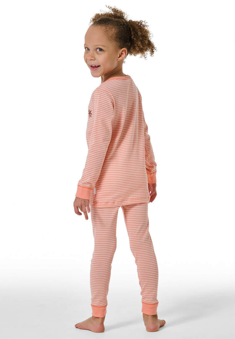Pyjama long côtelé poignet rayures soleil abricot - Natural Love