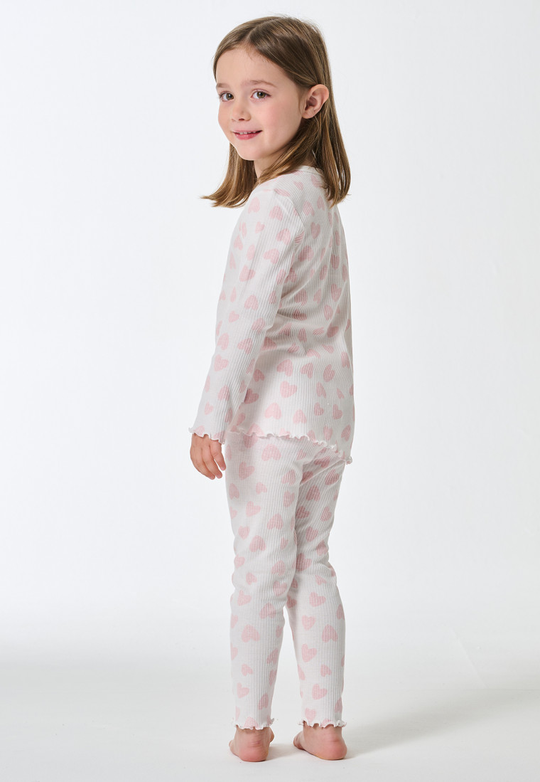 Pyjamas long double rib heart off-white - Kids Nightwear
