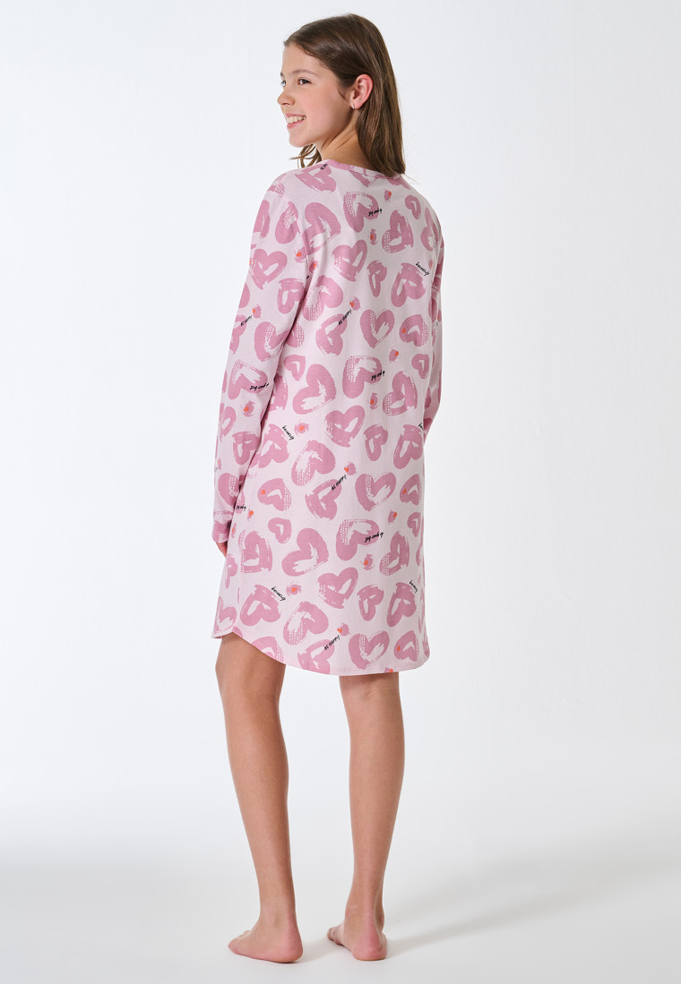 Camicia da notte manica lunga cuori rosa tenue - Teens Nightwear
