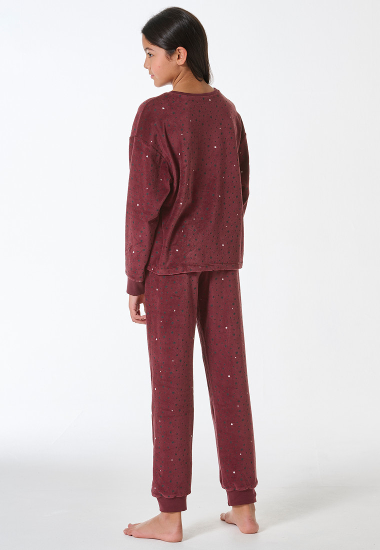 Pyjamas long velour cuffs stars burgundy - Teens Nightwear