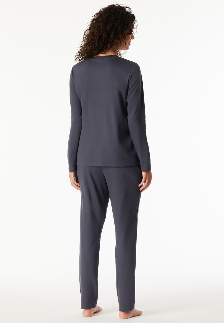 Pyjamas long Interlock flowers graphite - Comfort Interlock