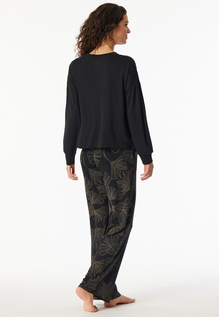 Pyjama long interlock ginkgo noir - Modern Nightwear