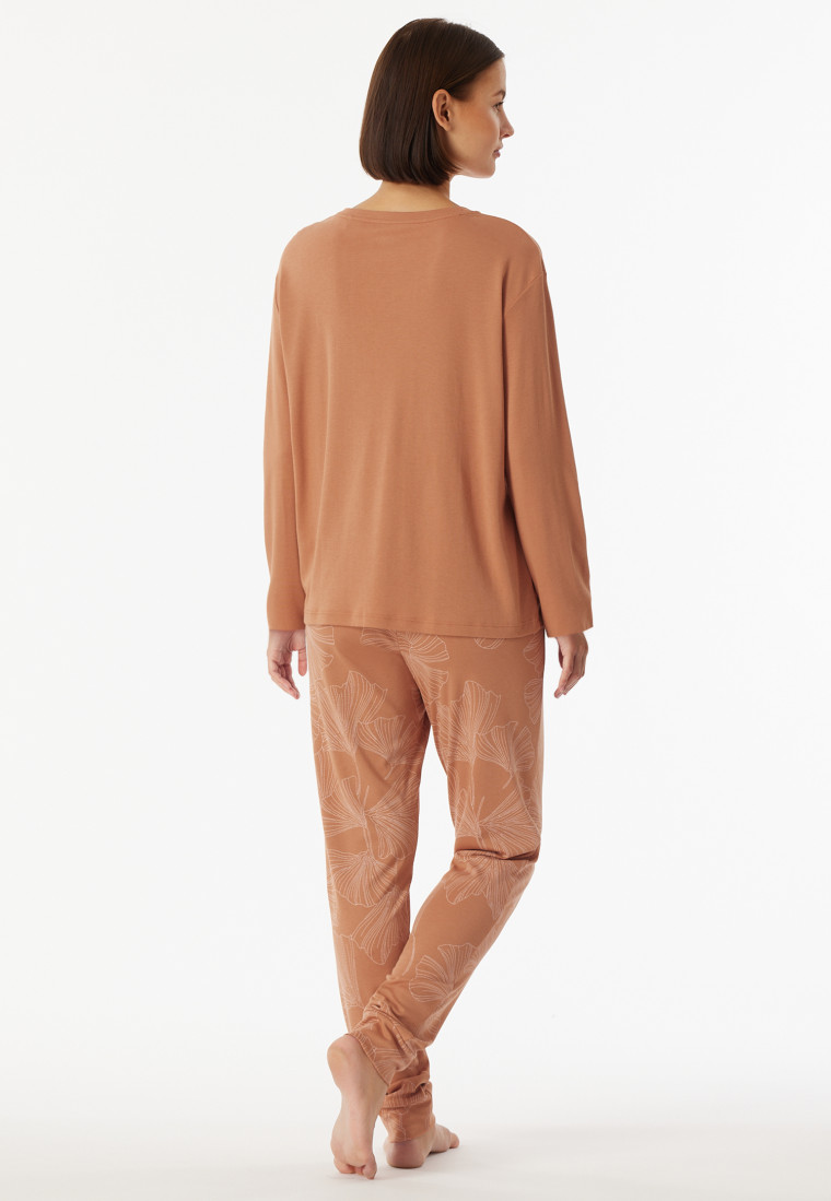 Pyjama long interlock poignet ginkgo rouille - Modern Nightwear