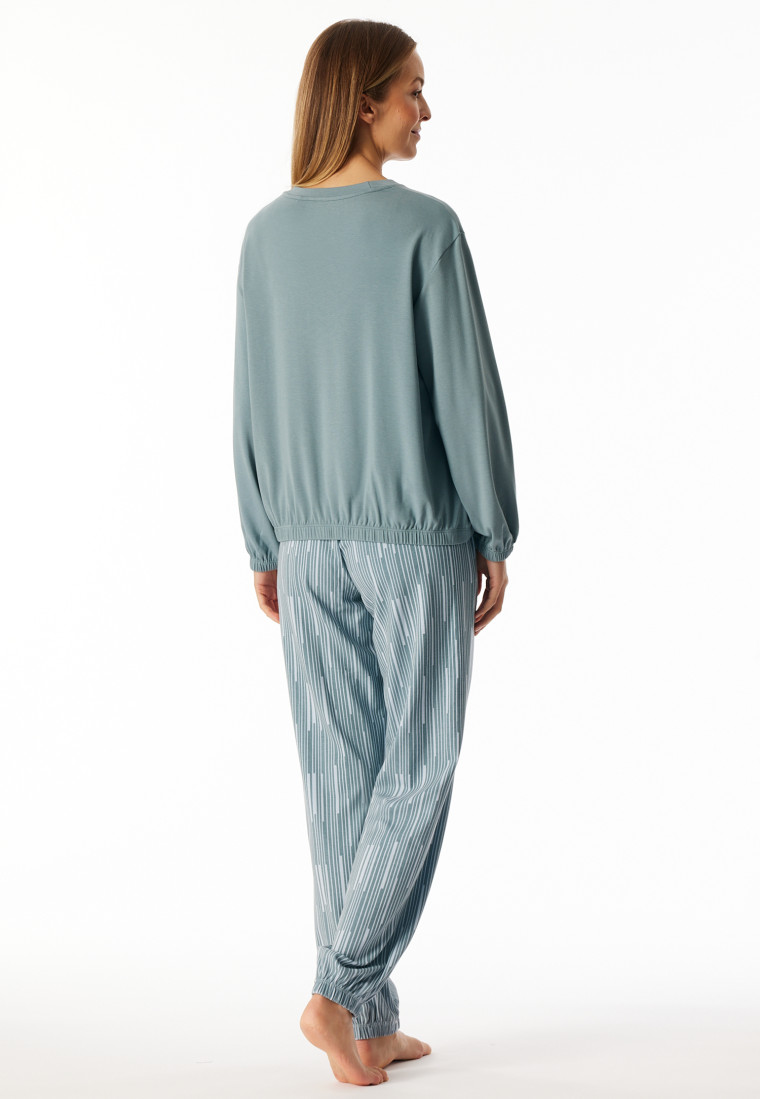 Schlafanzug lang Bündchen mineral - Modern Nightwear