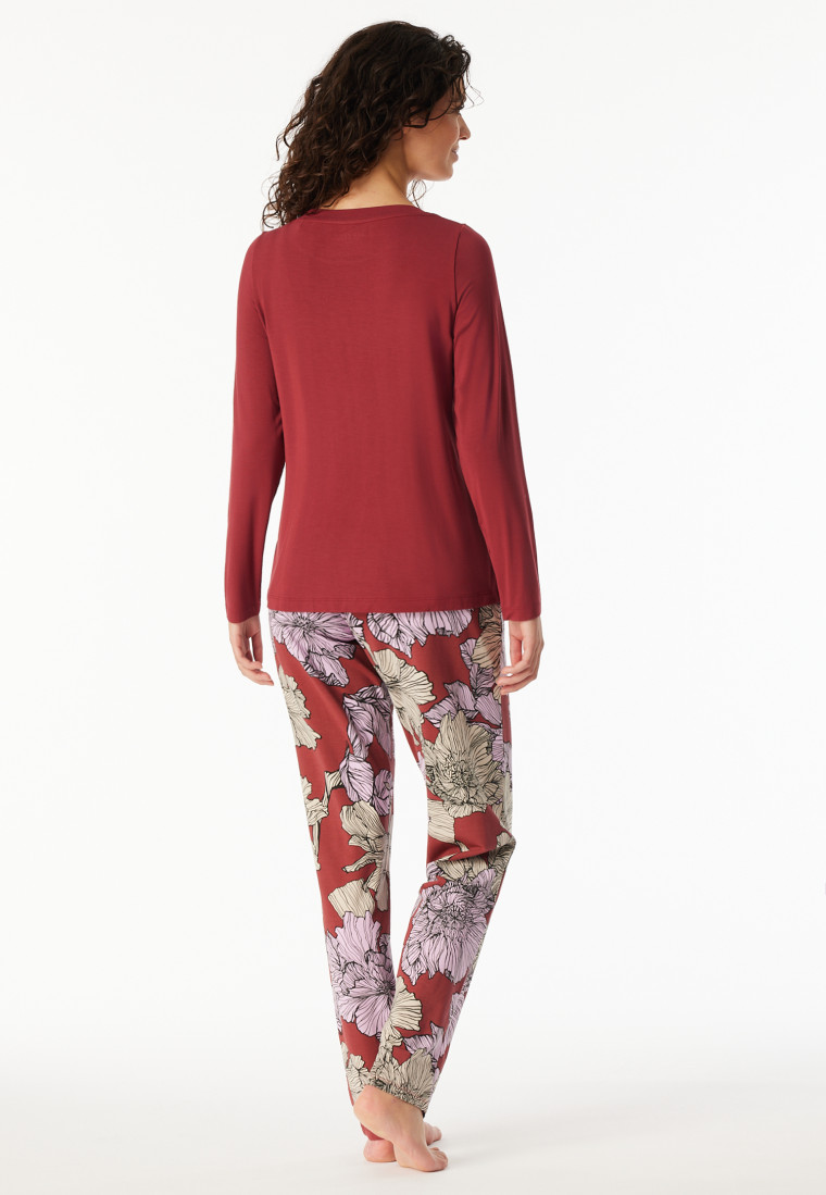 Schlafanzug lang Aloe Vera Blumen dunkelrot - Selected Premium