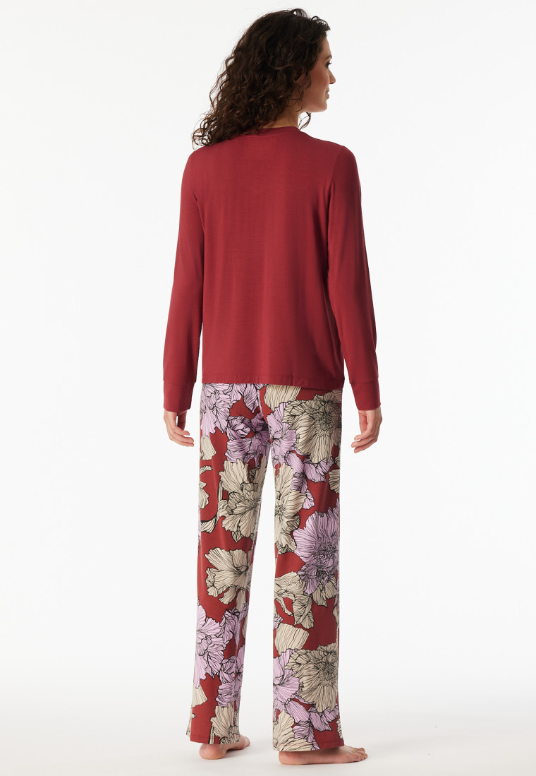 Pigiama lungo fiori di aloe vera rosso scuro - selected premium