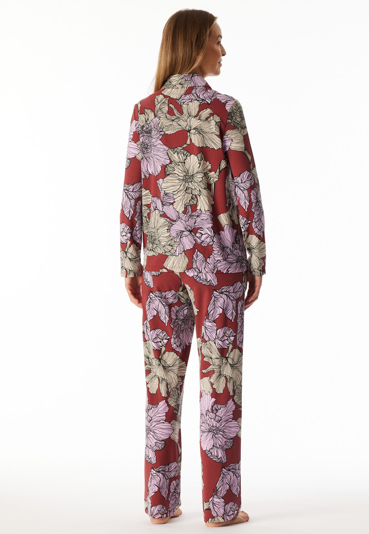 Pyjama lang Jersey Aloe Vera Blumen dunkelrot - Selected Premium