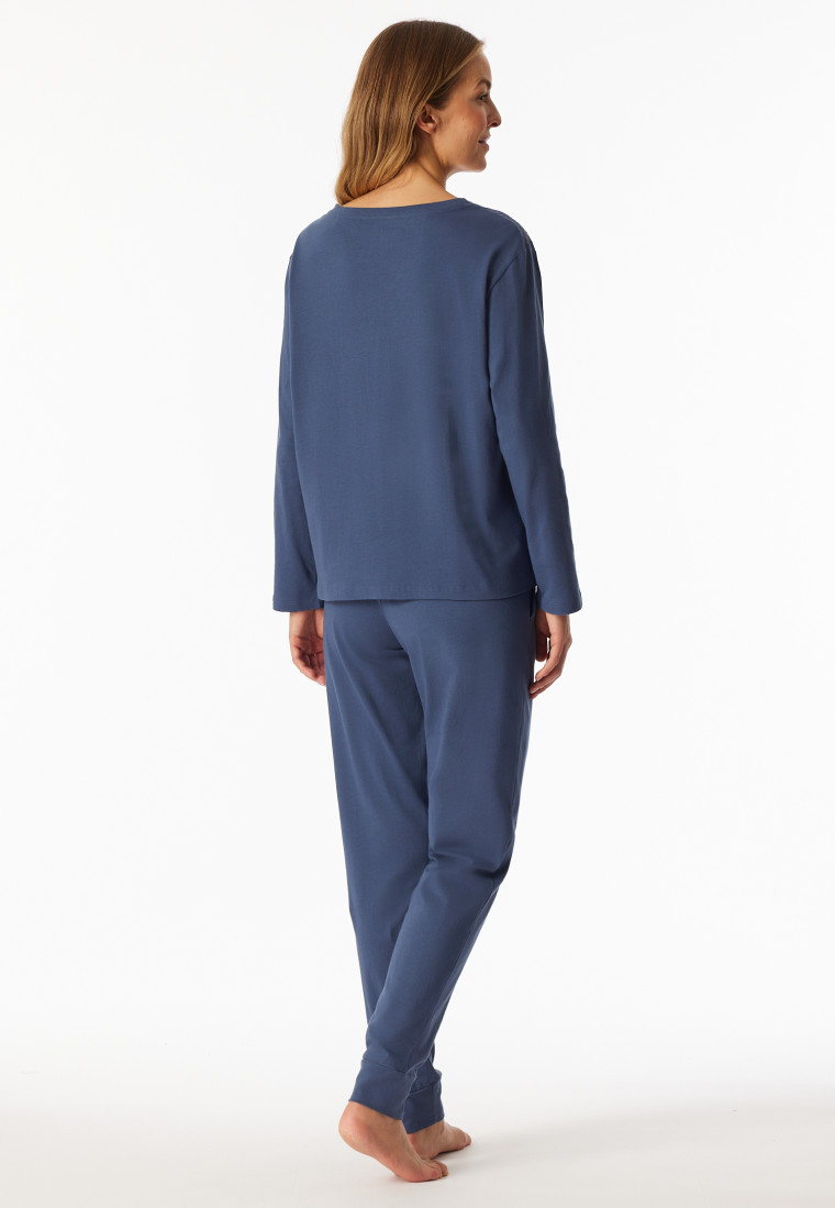 Pyjama long poignet broderie bleu jeans - Casual Nightwear