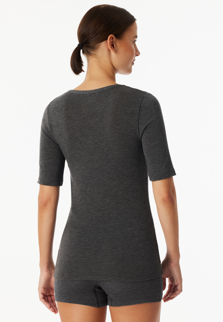 T-shirt à manches courtes encolure en V gris foncé chiné - Premium Warming