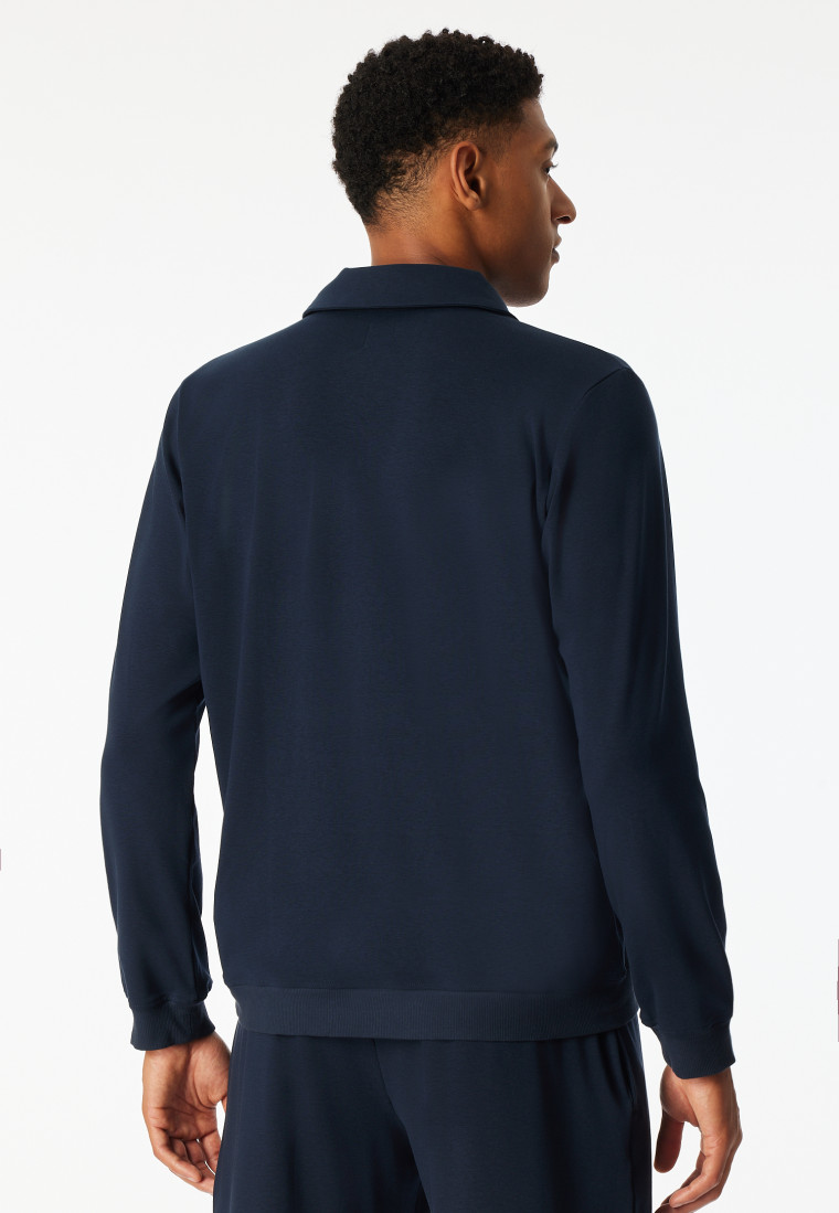 Felpa manica lunga collo polo chiusura a lampo blu notte - Mix+ Relax