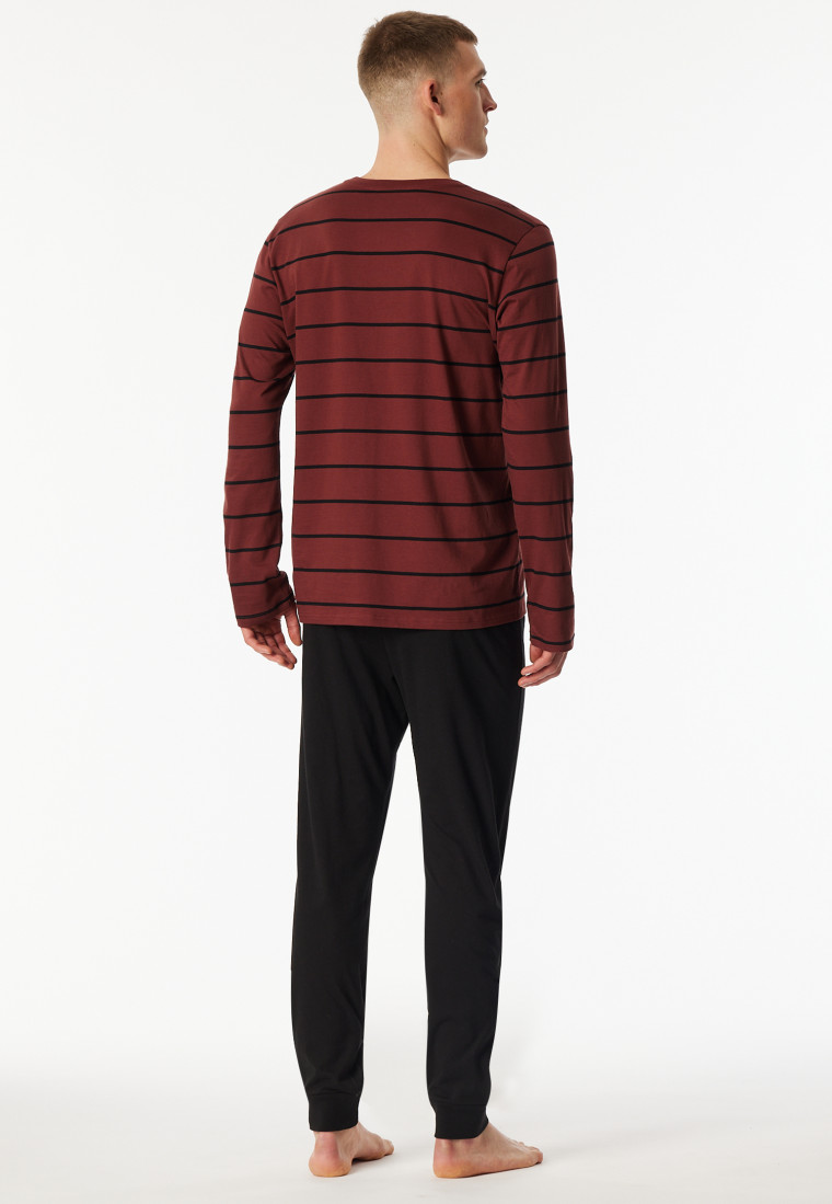 Pyjama long rayures patte de boutonnage bordeaux - Casual Nightwear