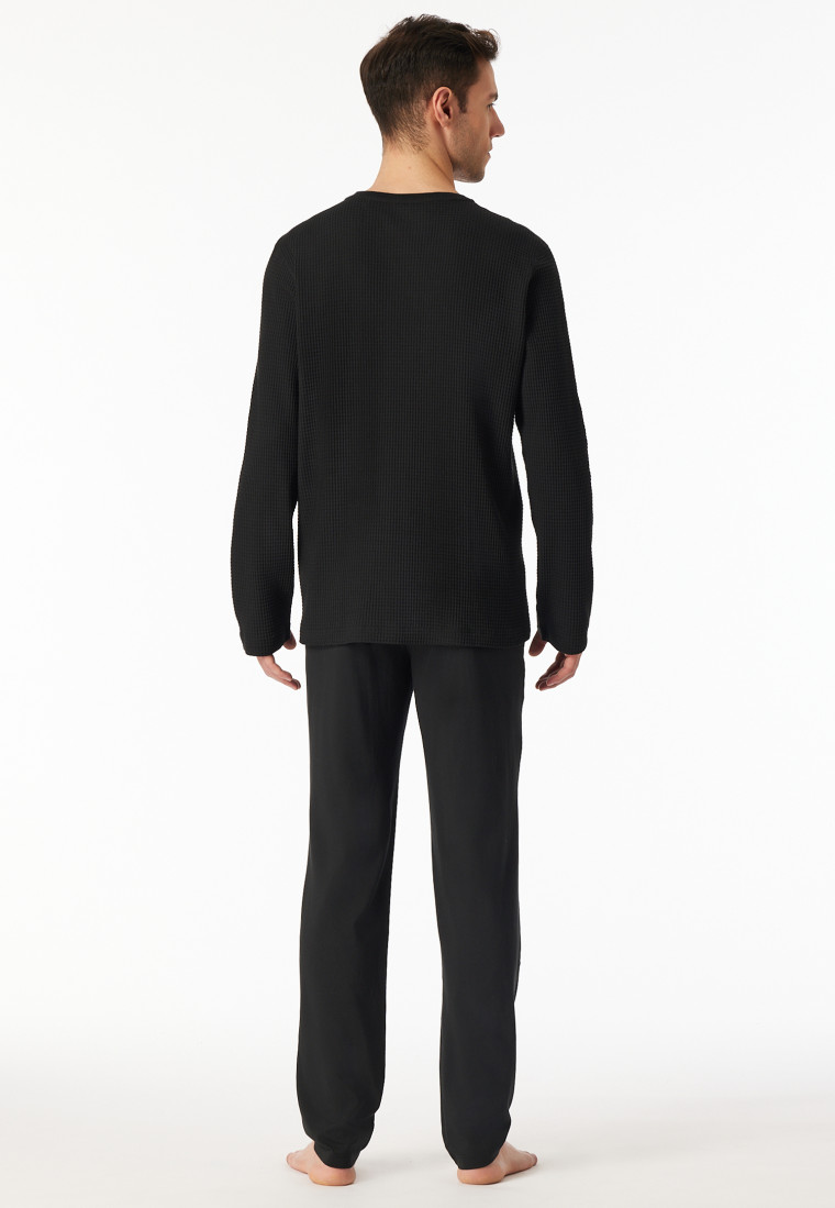 Pigiama lungo con abbottonatura jacquard nero - Modern Nightwear