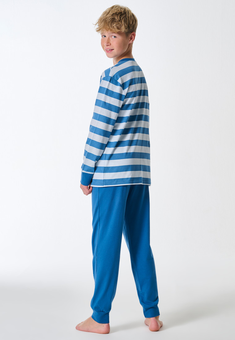 Schlafanzug lang Bündchen Ringel blau - Teens Nightwear