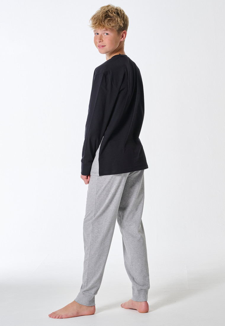 Pyjama long poignet colour blocking gris chiné - Teens Nightwear