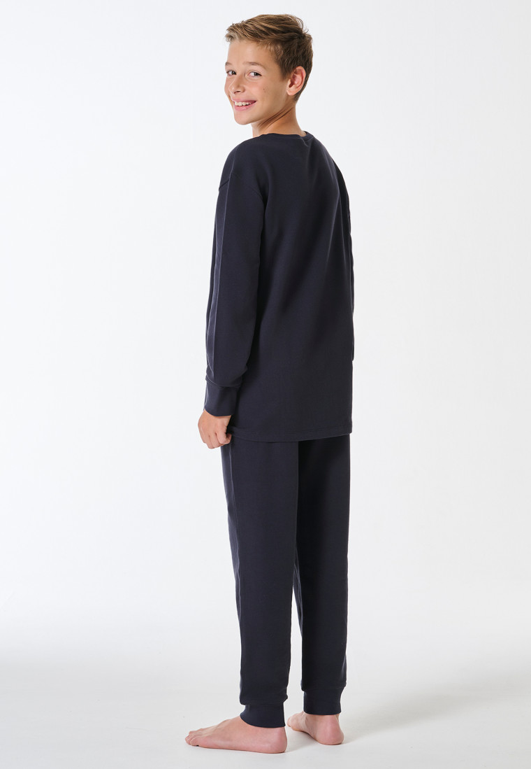 Pyjama long en sweat bleu marine avec poignets - Teens Nightwear