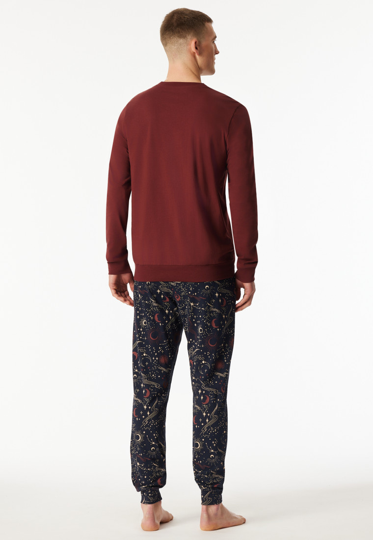 Schlafanzug lang Bündchen Weltall burgund - Family