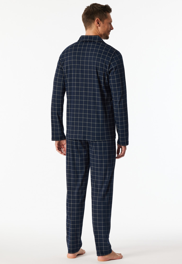Pyjama lang Interlock nachtblau kariert - Fine Interlock