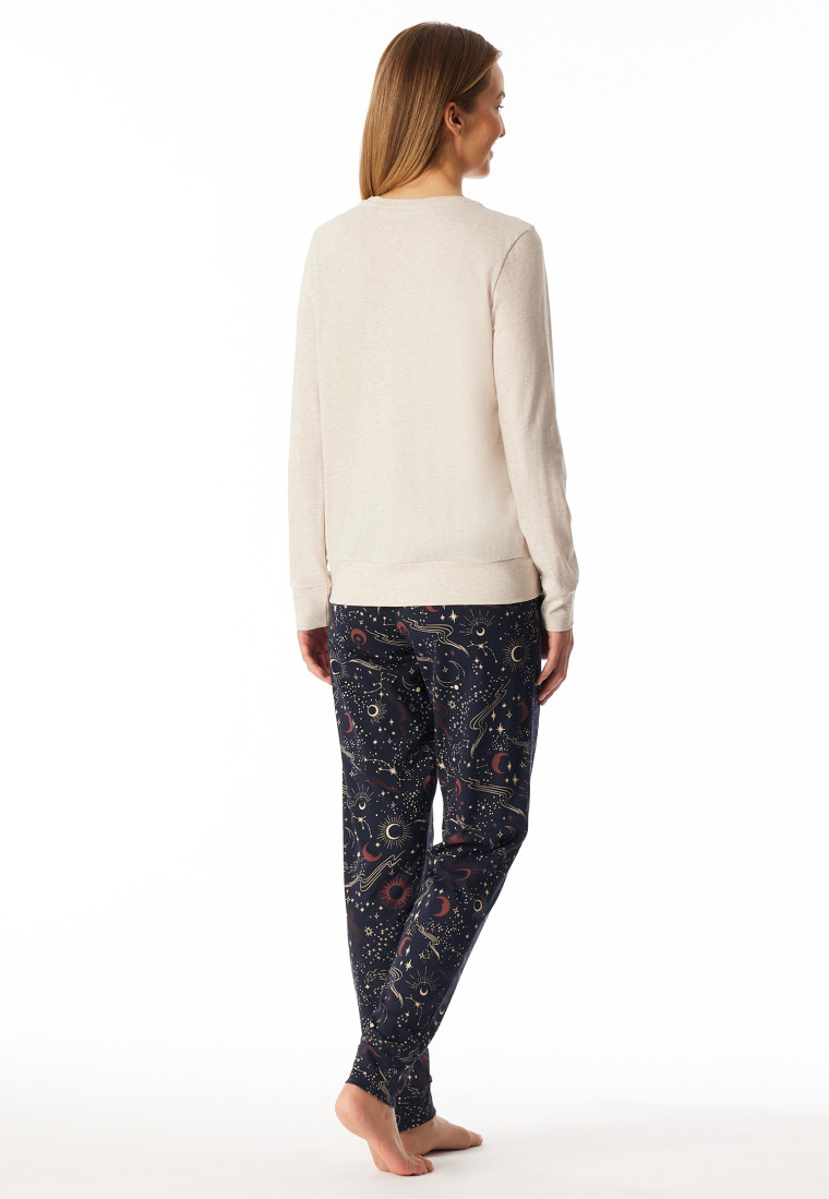 Schlafanzug lang Bündchen beige-meliert - Family