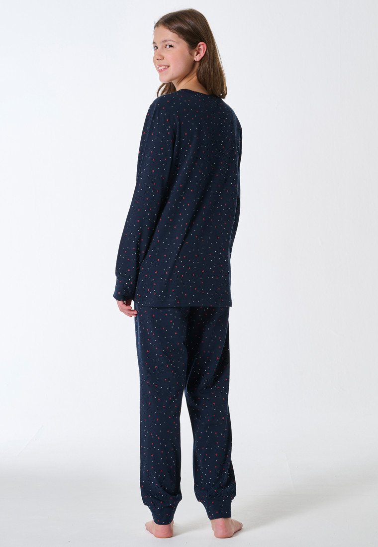 Schlafanzug lang Bündchen Herzchen nachtblau - Family