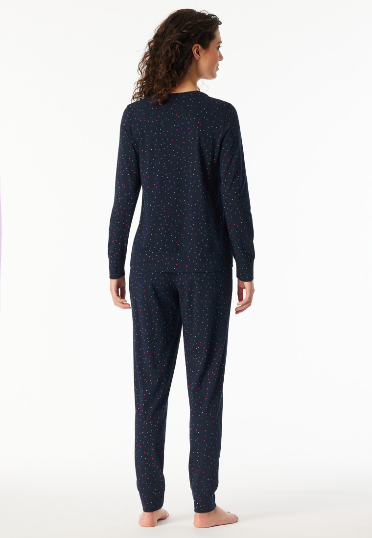 Schlafanzug lang Bündchen Herzchen nachtblau - Family
