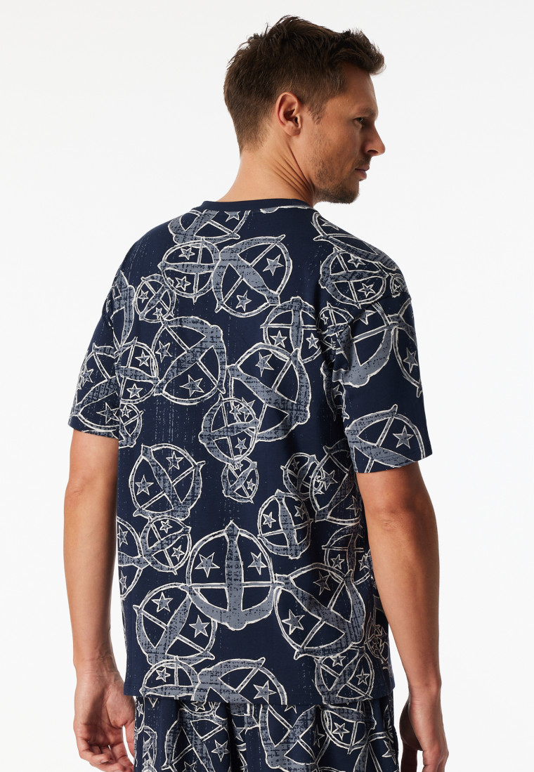 Maglietta a maniche corte con stampa statement blu-bianco - SCHIESSER 150 Years