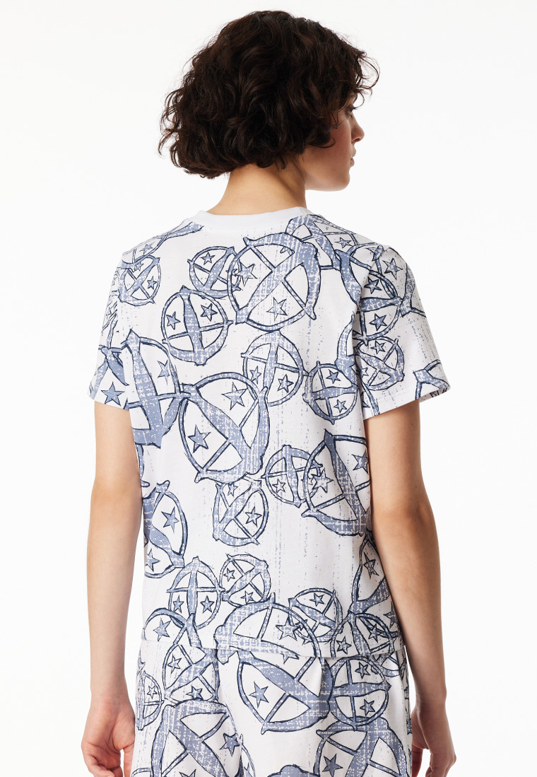 Maglietta a maniche corte con stampa statement bianco-blu - SCHIESSER 150 Years