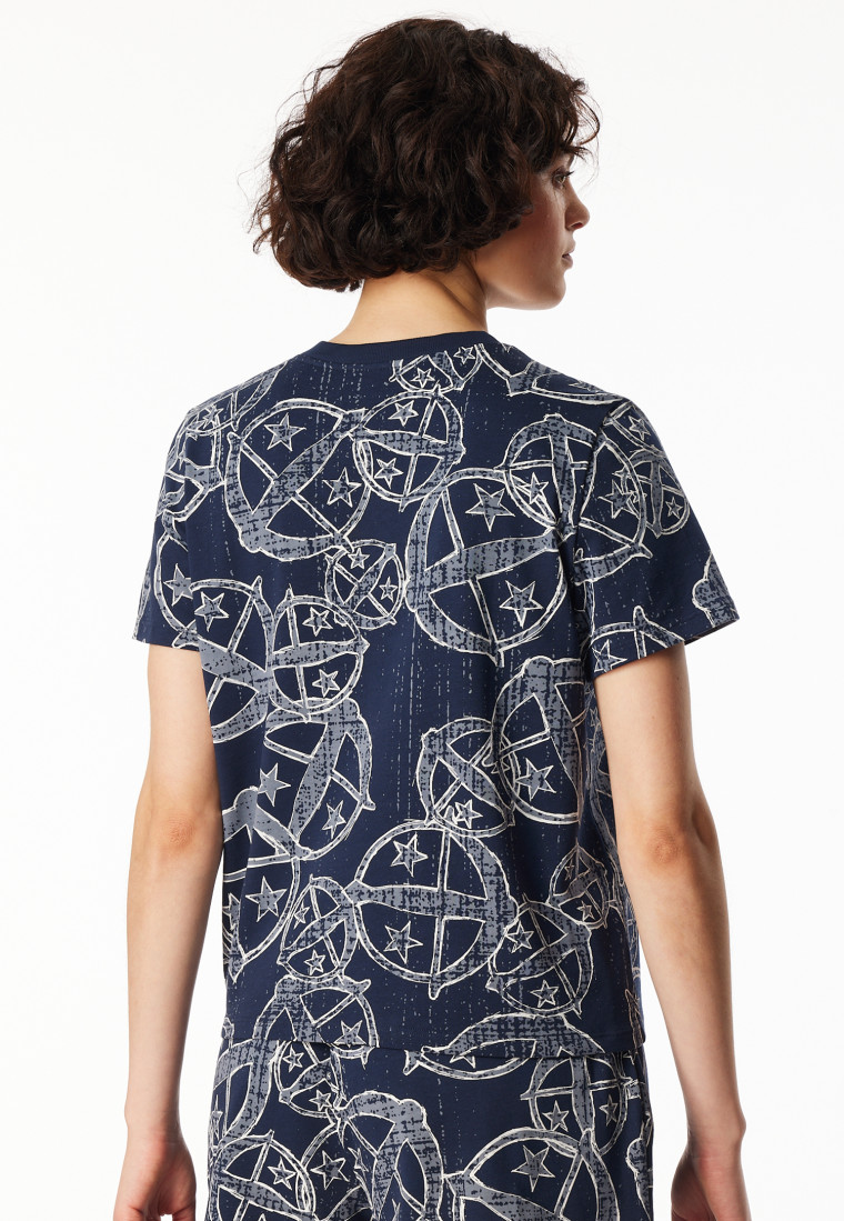 Maglietta a maniche corte con stampa statement blu-bianco - SCHIESSER 150 Years