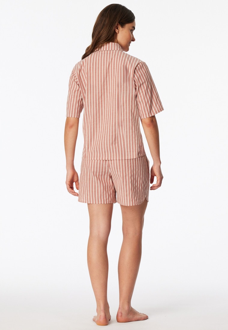 Pyjama kurz Webware Streifen terracotta - Selected Premium