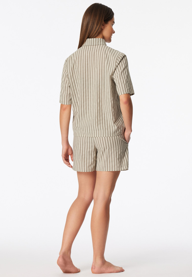 Pyjama kurz Webware Streifen oliv - Selected Premium