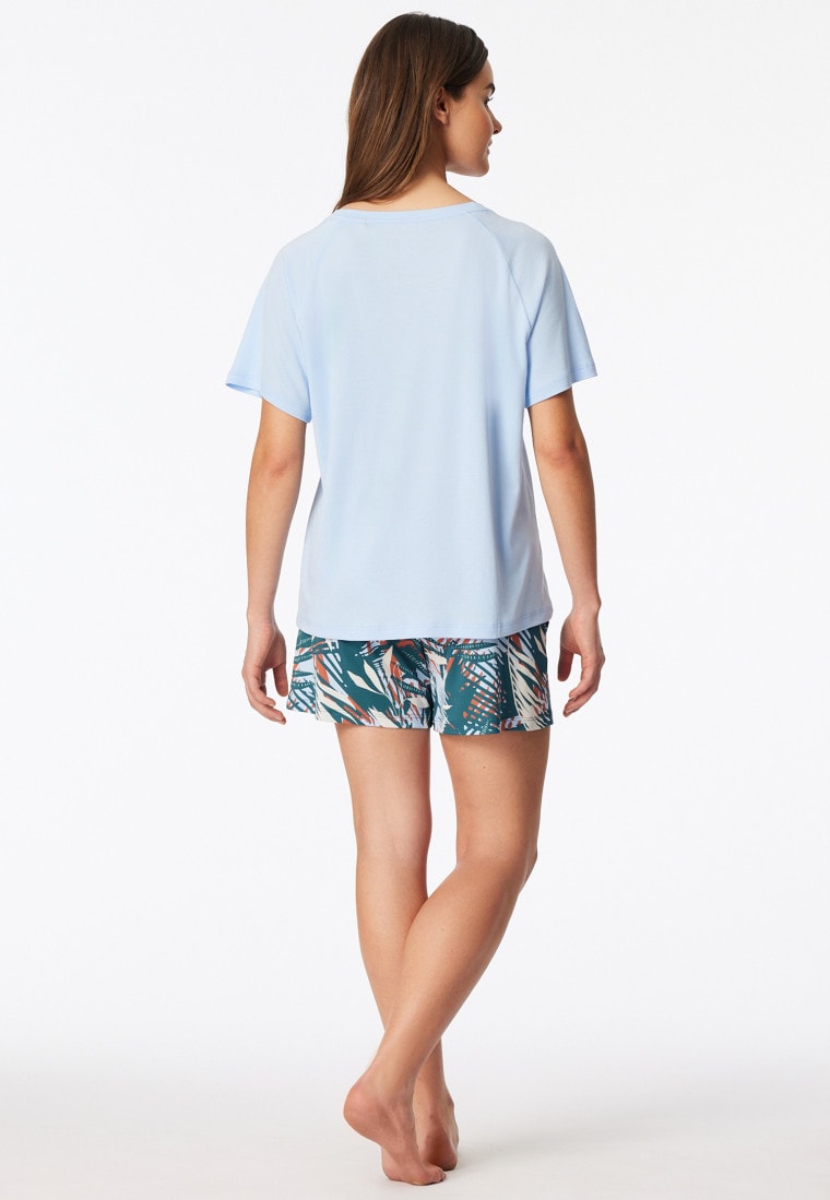 Schlafanzug kurz Palmen hellblau - Modern Nightwear
