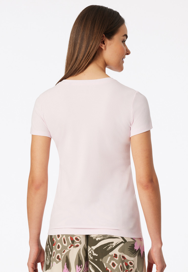 Shirt kurzarm Doppelripp Druckknöpfe rosé - Mix+Relax