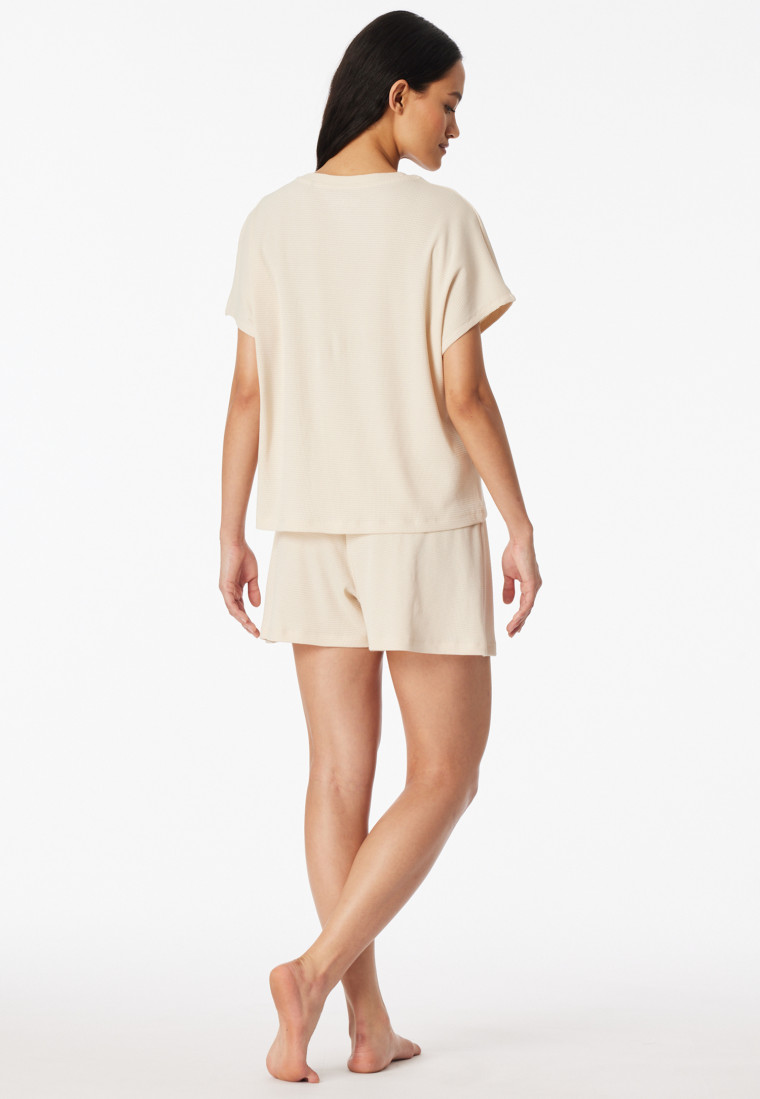 Schlafanzug kurz Feinripp Jacquard pearl - Casual Feel