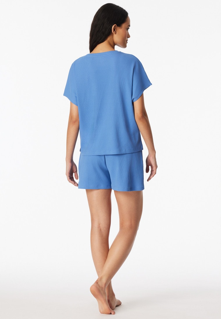 Schlafanzug kurz Feinripp Jacquard aqua - Casual Feel