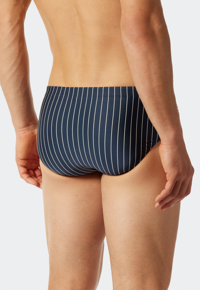 Costume da bagno in tessuto riciclato a righe e dotato di tasca con zip, blu ammiraglio - Nautical Casual