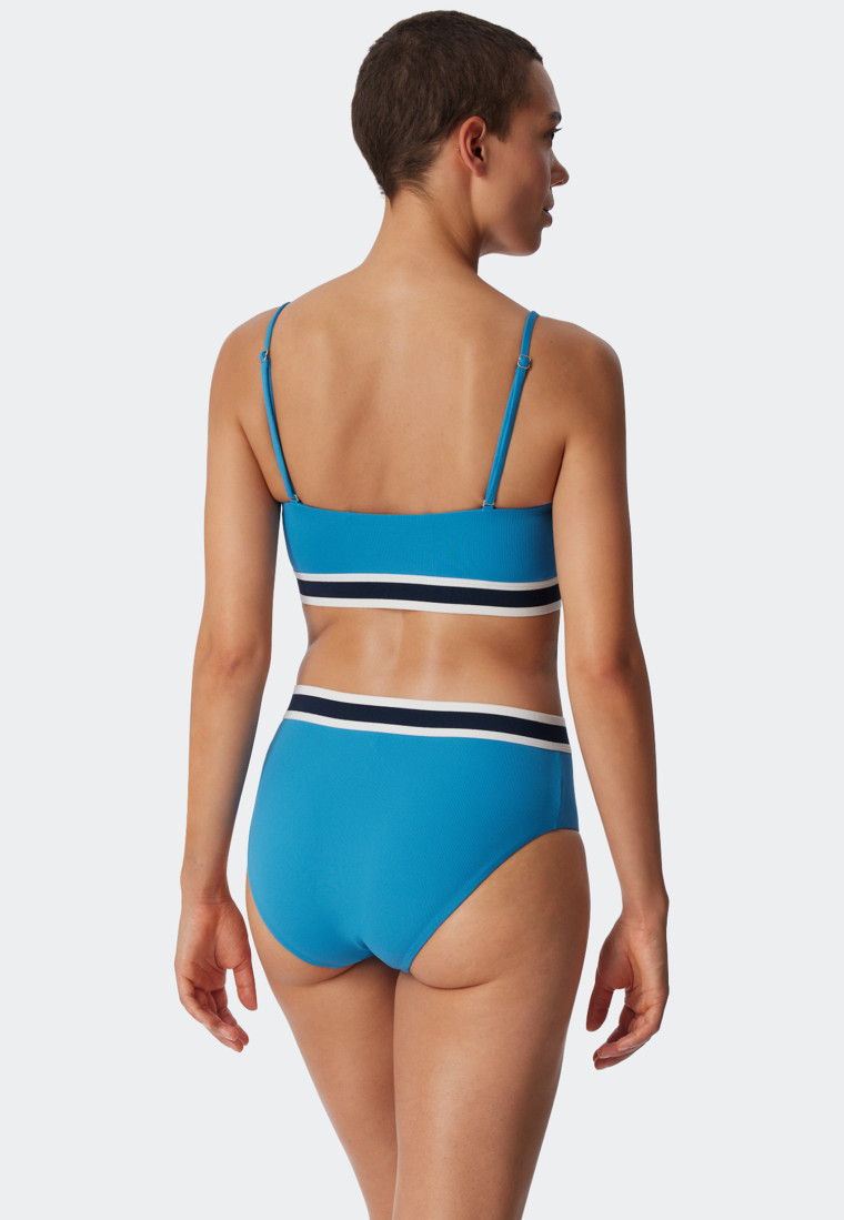 Set composto da uno slip midi con design a coste e da un bikini a fascia con imbottiture morbide e spalline regolabili, color acquario - Underwater