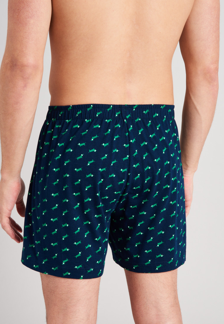 Boxershorts Jersey 2er-Pack Dackel gemustert grün/dunkelblau - Fun Prints