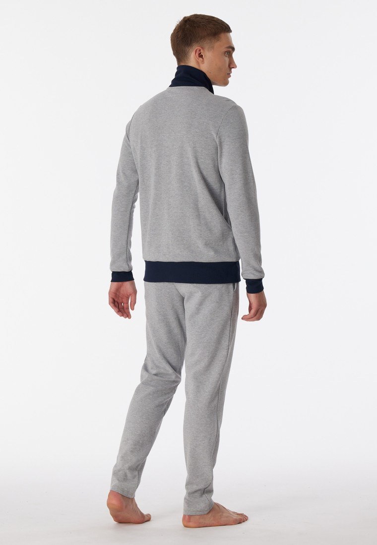 Warming | Zipper lang - Interlock Nightwear Hausanzug SCHIESSER Stehkragen grau-meliert Bündchen